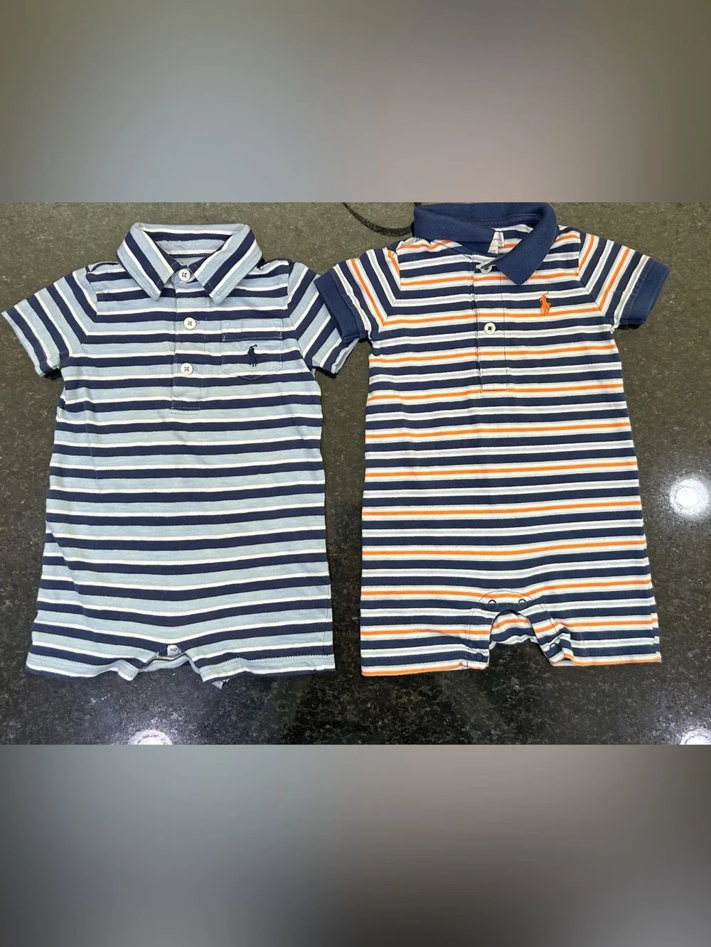Two Ralph Lauren Infant Rompers Short Sleeve Cotton 6 months (H-34)